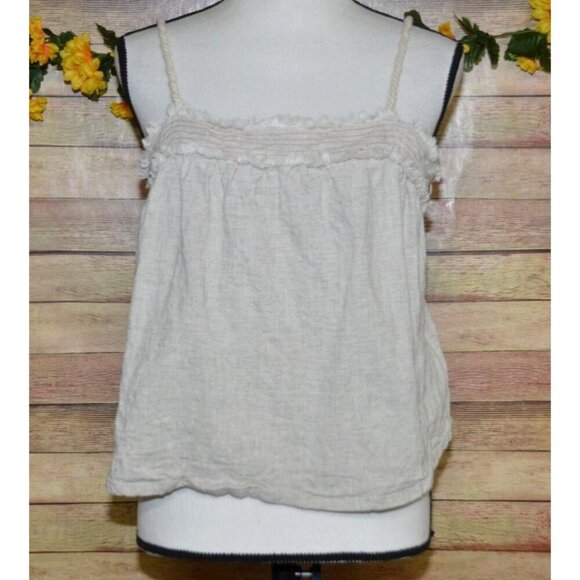Moon River Beige Crop Tank Top Size M Linen Blend Fringe Rope Straps Cottage - Picture 1 of 12